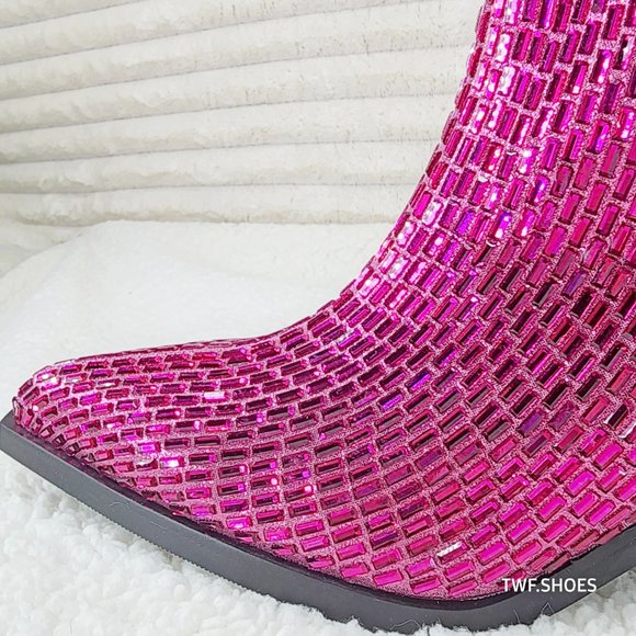 Mirage Fuchsia Pink Rhinestone Pull On Western Cowgirl Knee Boots - Picture 15 of 17